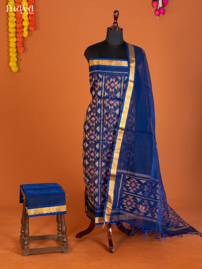 Blue-Pochampally Salwar Unstitch