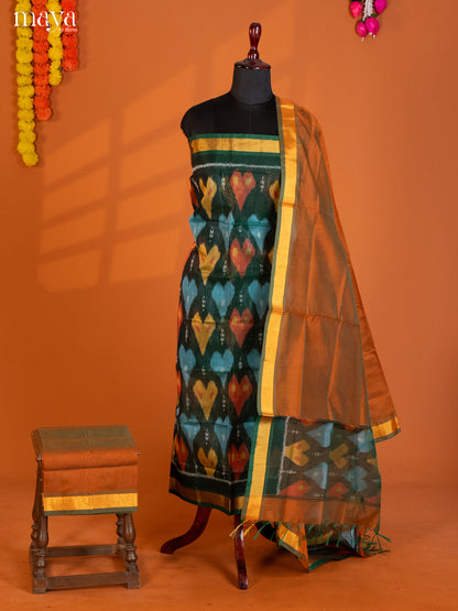 Dark Green & Brown -Pochampally Salwar Unstitch