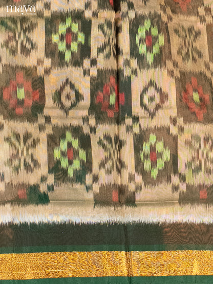 Grey & Green-Pochampally Salwar Unstitch