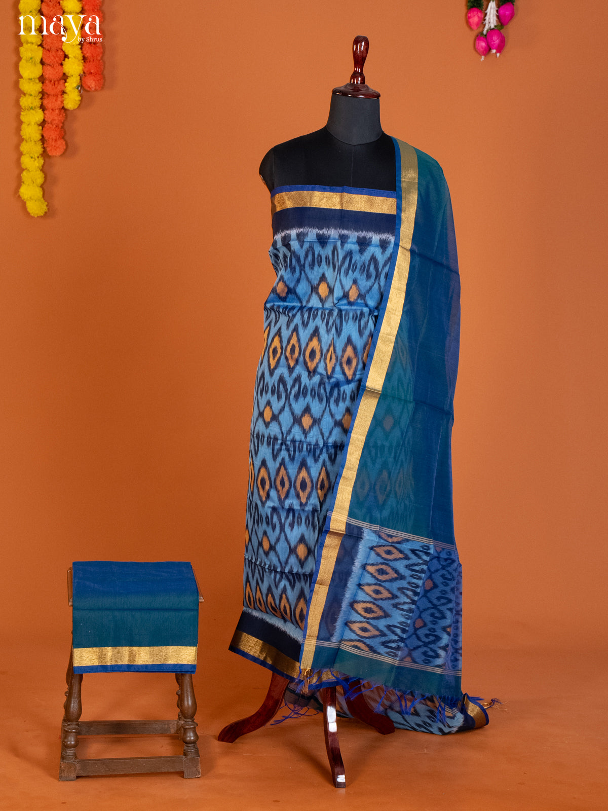 Blue -Pochampally Salwar Unstitch