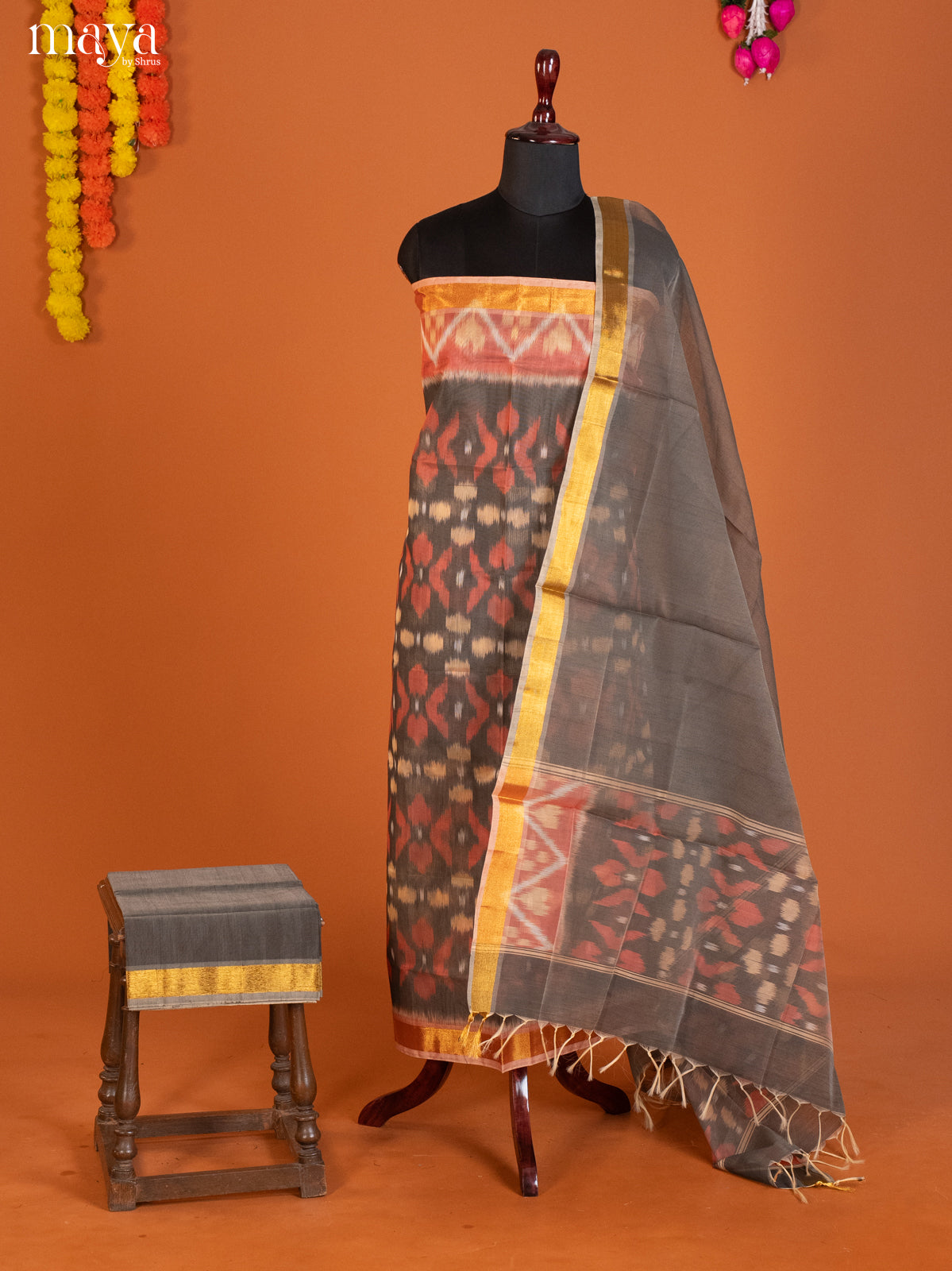 Grey-Pochampally Salwar Unstitch