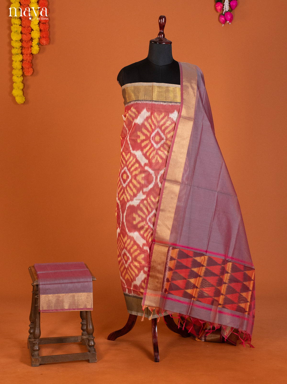 brick & Double Shaded Purple-Pochampally Salwar Unstitch