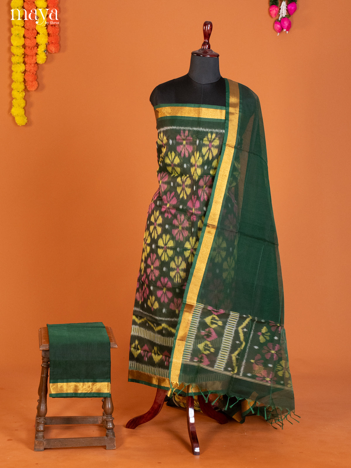 Green-Pochampally Salwar Unstitch