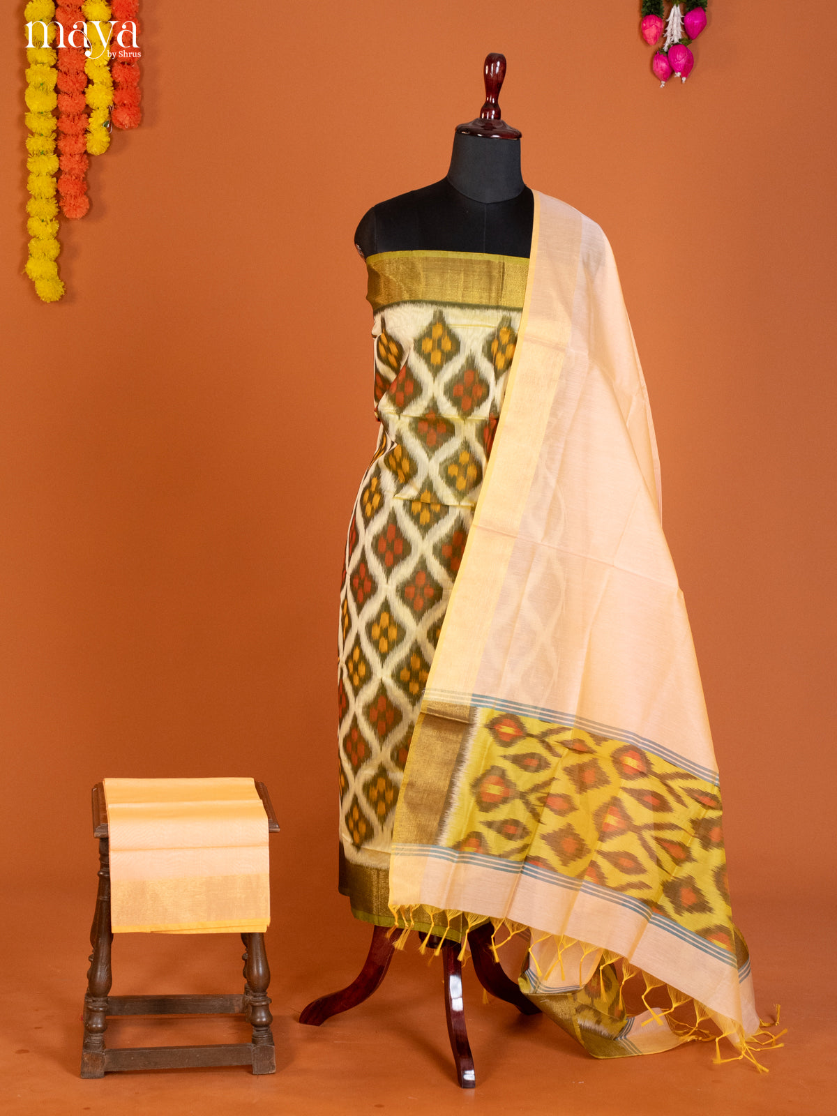 Cream -Pochampally Salwar Unstitch