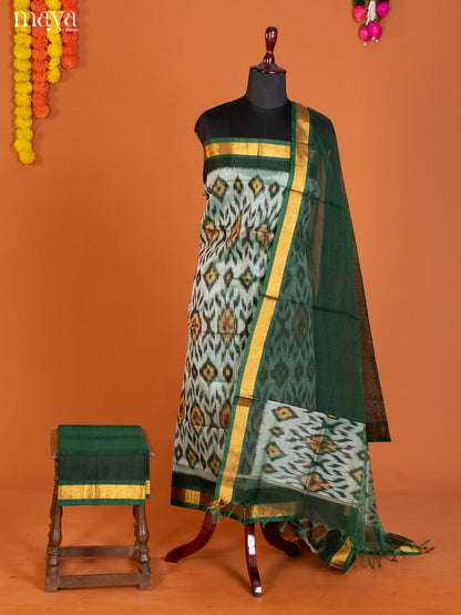Grey & Green-Pochampally Salwar Unstitch