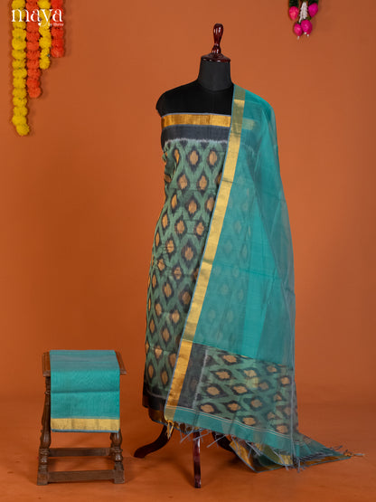 Sea Green & Blue-Pochampally Salwar Unstitch