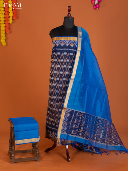 Dark Blue & Blue-Pochampally Salwar Unstitch
