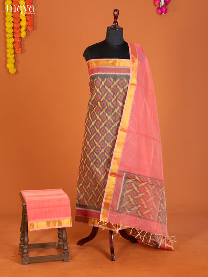 Grey & Pink-Pochampally Salwar Unstitch