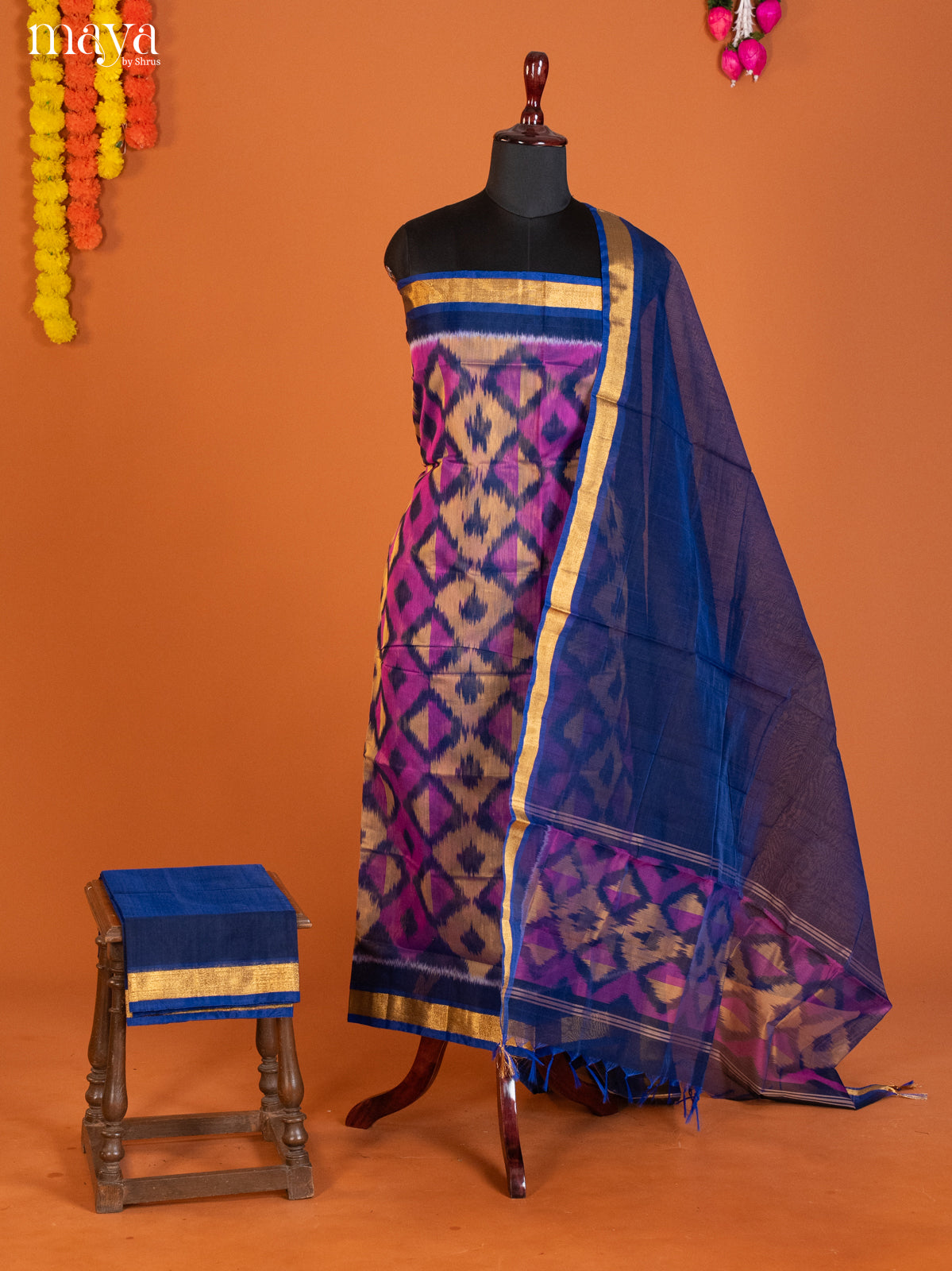 Purple & Blue -Pochampally Salwar Unstitch