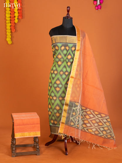 Green & Orange-Pochampally Salwar Unstitch