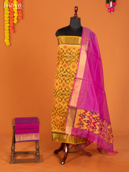 Yellow & Purple -Pochampally Salwar Unstitch
