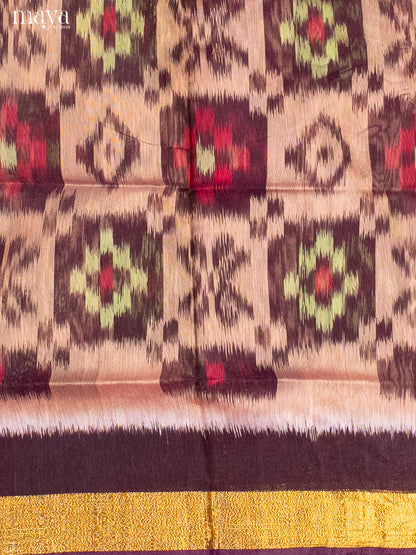 Pink & Green-Pochampally Salwar Unstitch