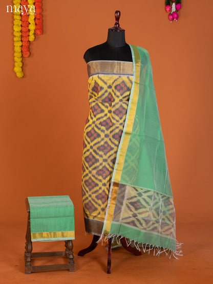 Yellow & Green-Pochampally Salwar Unstitch