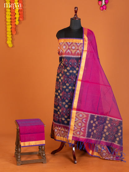 Blue & Purple-Pochampally Salwar Unstitch