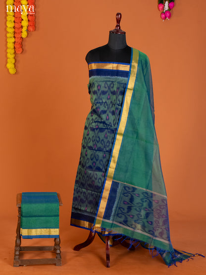 Green & Blue-Pochampally Salwar Unstitch