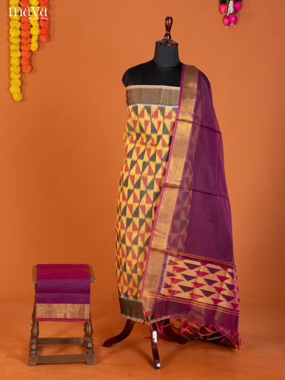 Yellow & Purple-Pochampally Salwar Unstitch