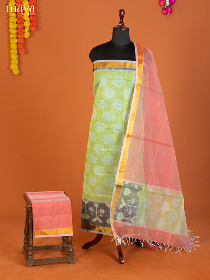 Light Green & Peach -Pochampally Salwar Unstitch