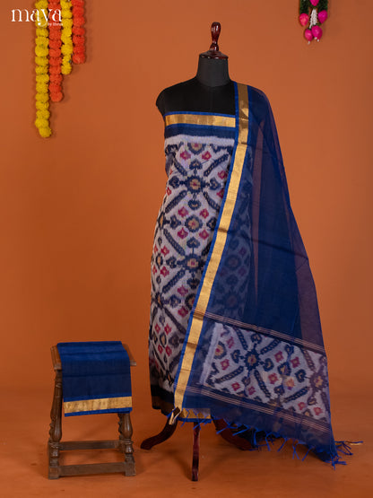 Light blue & Blue-Pochampally Salwar Unstitch