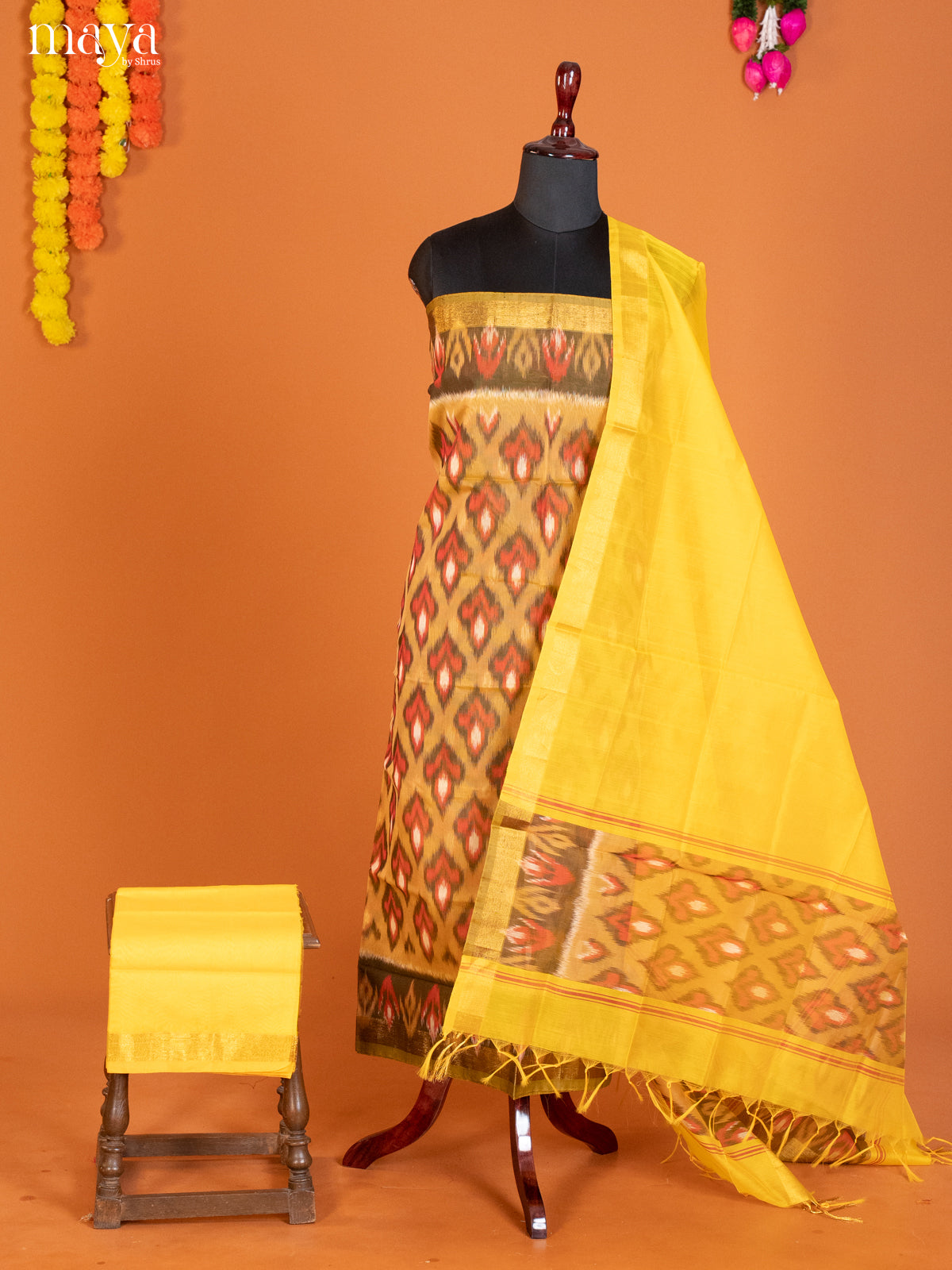 Mustard & Yellow -Pochampally Salwar Unstitch