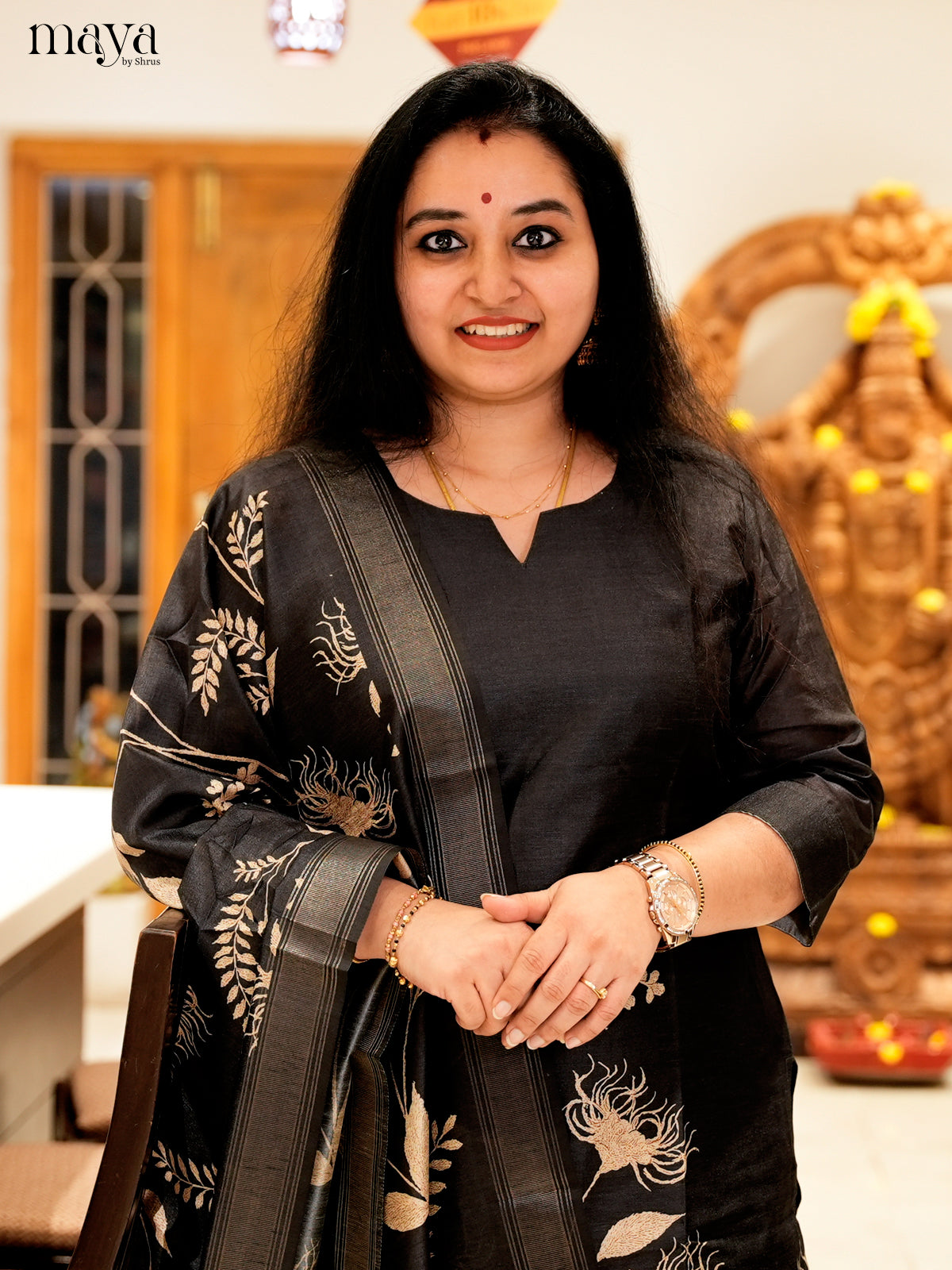 Classic Black Salwar Suit In Semi Tussar Silk Material With Peacock Motifs