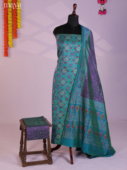Blue & Purple Semi patola salwar unstitch with floral print -MEA09002