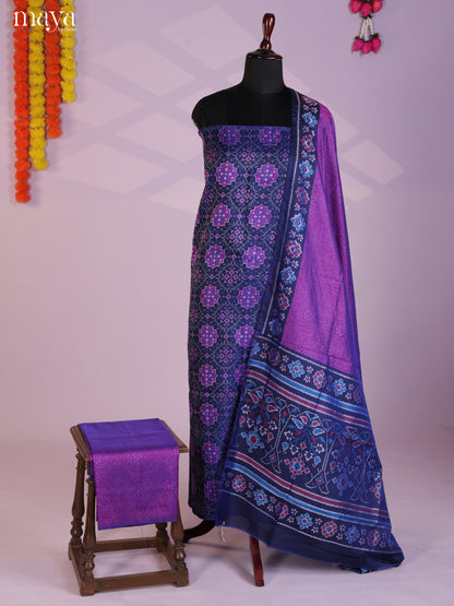 Blue & Purple Semi patola salwar unstitch with floral print -MEA09005