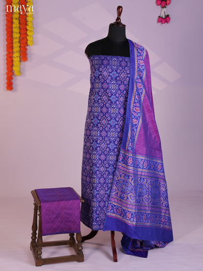 Blue & Purple Semi patola salwar unstitch with floral pattern -MEA09006