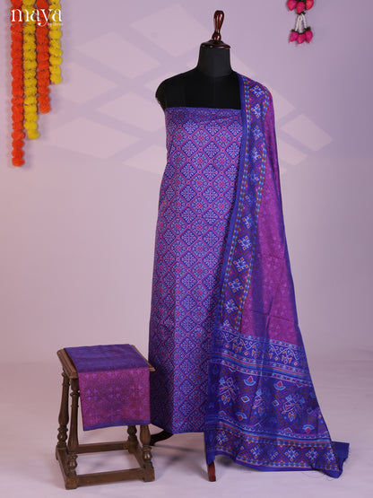 Blue & Purple Semi patola salwar unstitch with patola floral pattern - MEA09007
