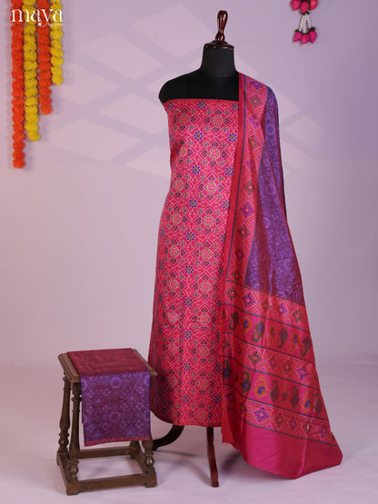 Pink & Purple Semi patola salwar unstitch with floral pattern -MEA09014