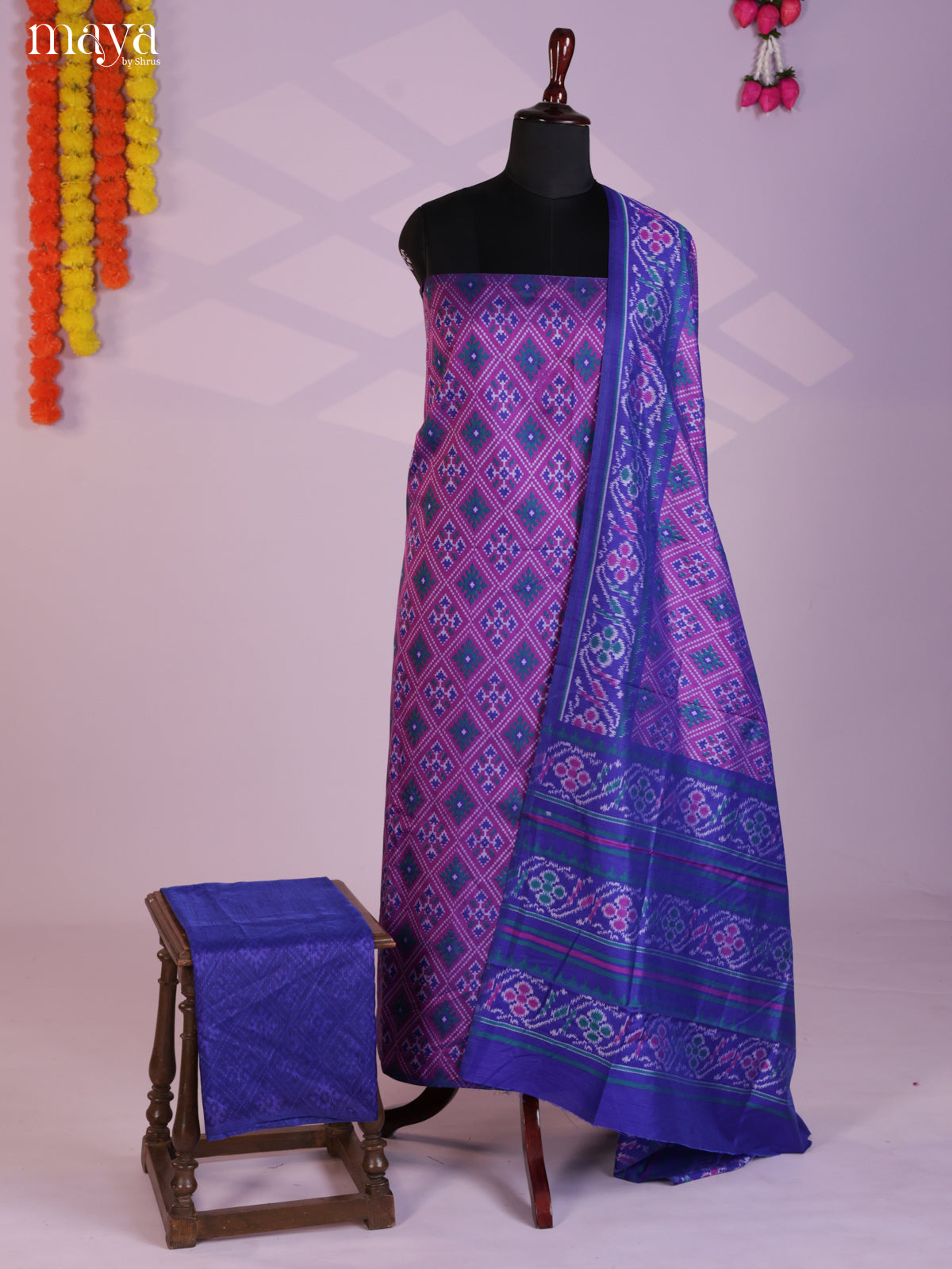 Purple & Blue Semi patola salwar unstitch with floral pattern MEA09015