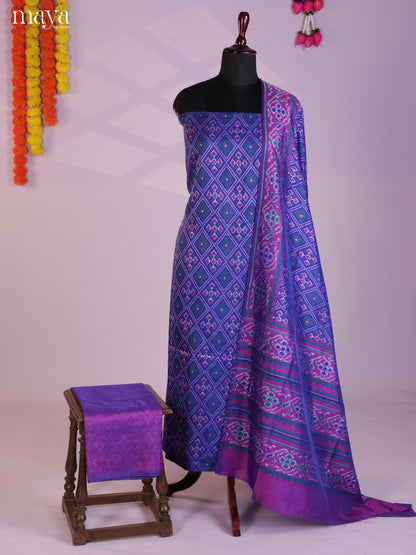 Blue & Purple Semi patola salwar unstitch with floral prints - MEA09022
