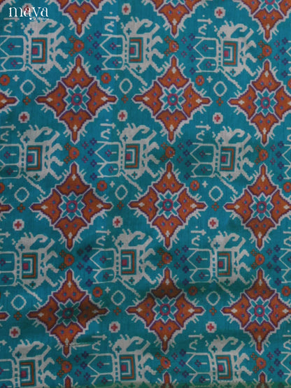 Blue & Purple Semi patola salwar unstitch with patola elephant motifs - MEA09028