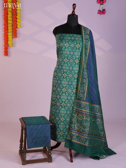 Green & Blue  Semi patola salwar unstitch with patola floral pattern - MEA09029