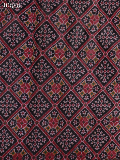 Black & Maroon Semi patola salwar unstitch with floral prints - MEA09031