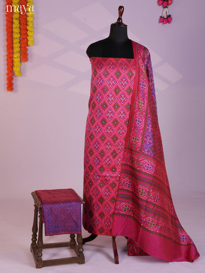 Pink & Purple Semi patola salwar unstitch with patola floral  print -MEA09032