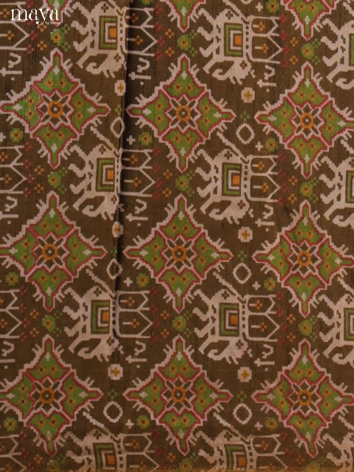 Beautiful Chutney Green & Brick Semi patola salwar unstitch with elephant motifs MEA09036