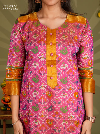 Pink & Brick - Semi Patola Readymade Kurti - MEB20001