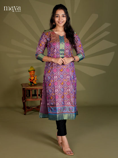 Purple & Blue - Semi Patola Readymade Kurti - MEB20003