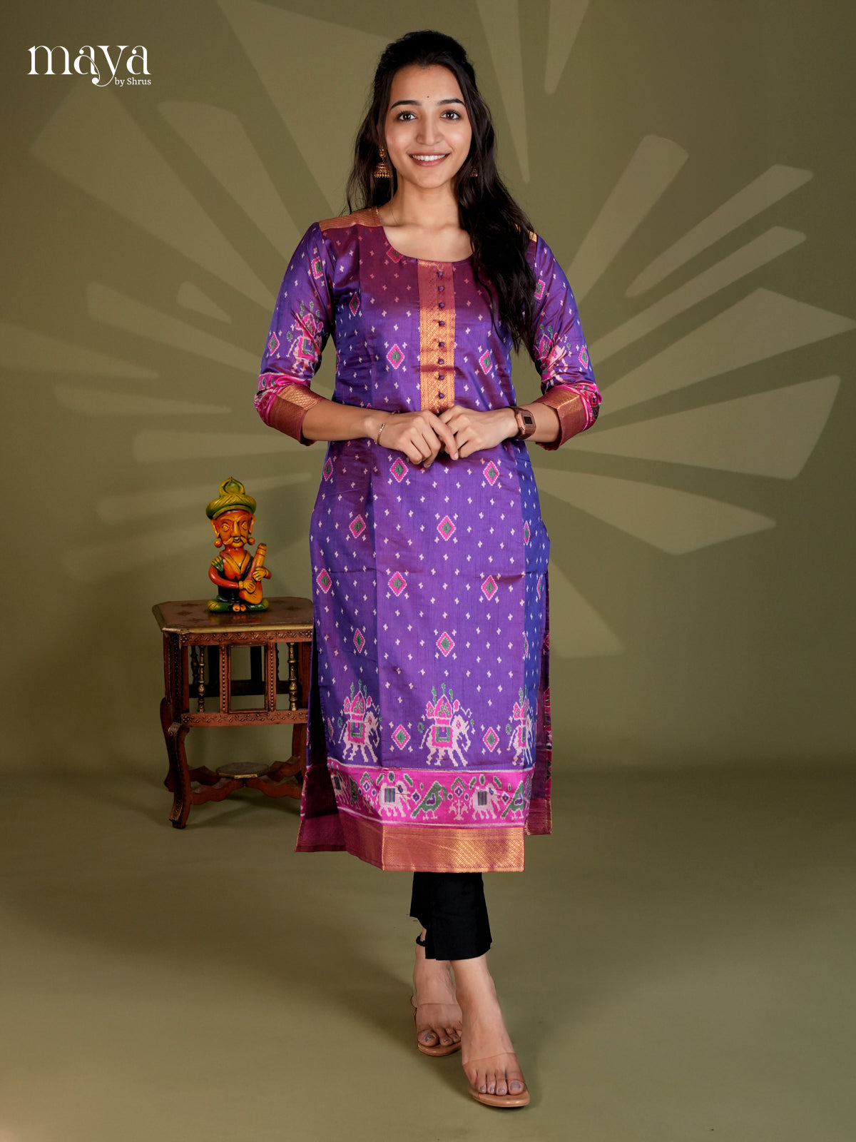 Purple & Pink - Semi Patola Readymade Kurti - MEB20004