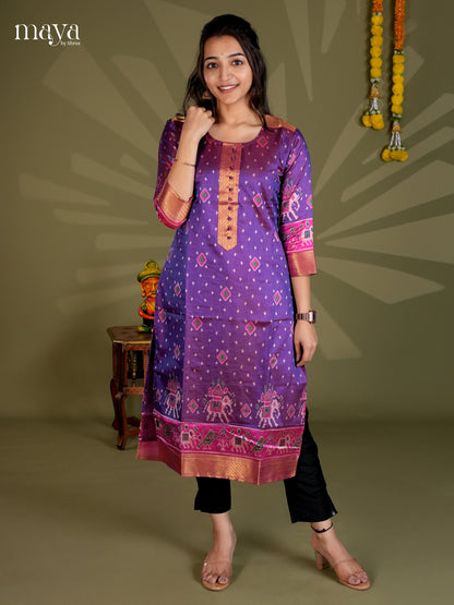 Purple & Pink - Semi Patola Readymade Kurti - MEB20004