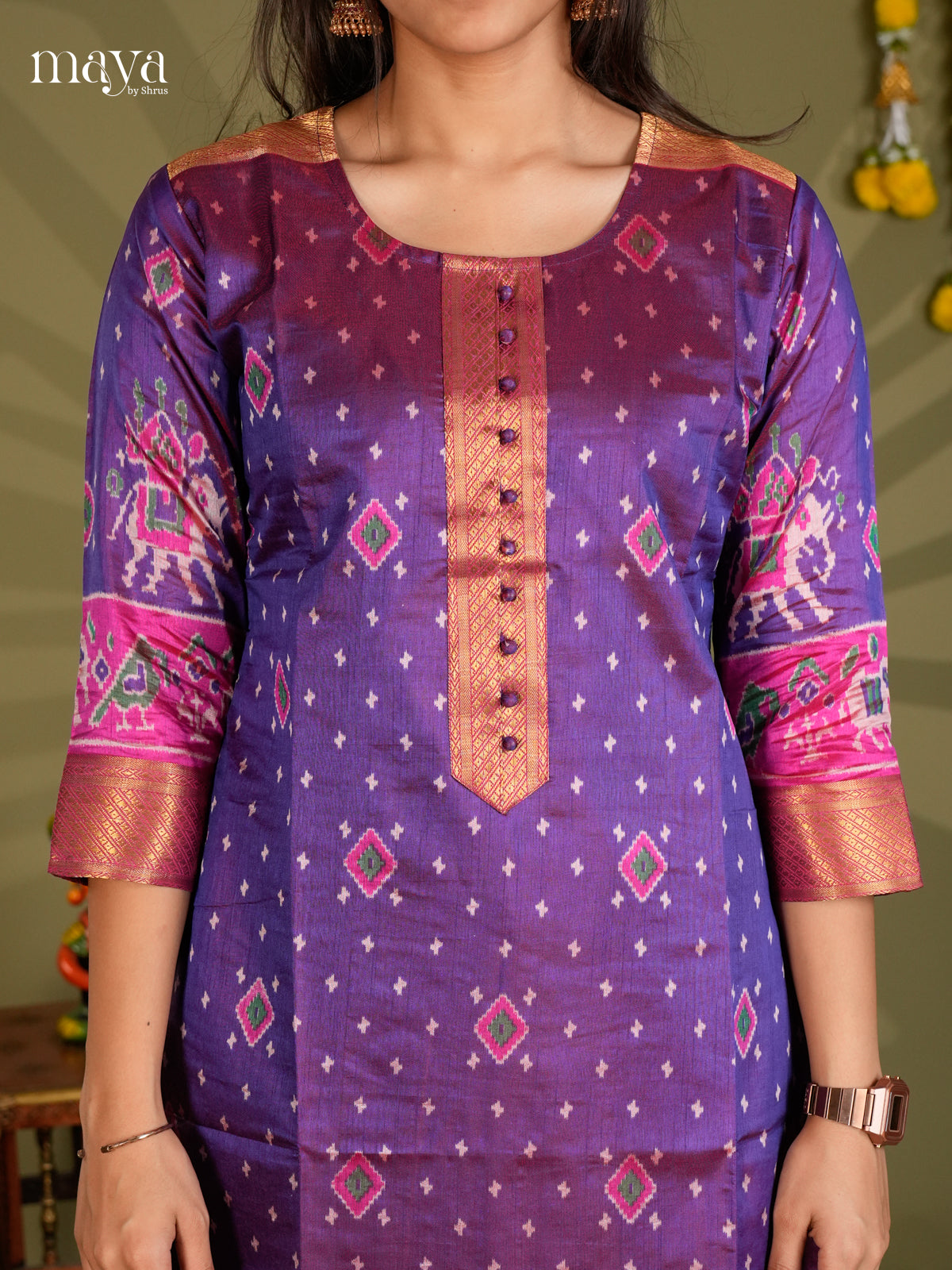 Purple & Pink - Semi Patola Readymade Kurti - MEB20004