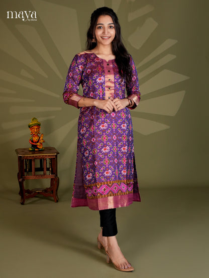 Purple & Pink Semi Patola Readymade Kurti with elephant ikkat prints - MEB20009