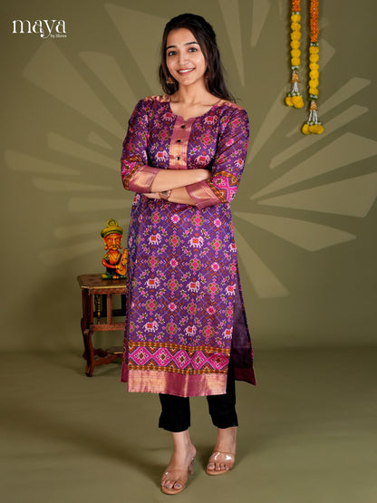 Purple & Pink Semi Patola Readymade Kurti with elephant ikkat prints - MEB20009