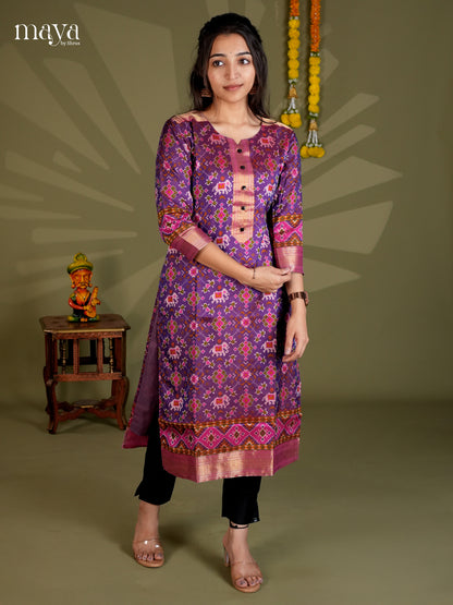 Purple & Pink Semi Patola Readymade Kurti with elephant ikkat prints - MEB20009