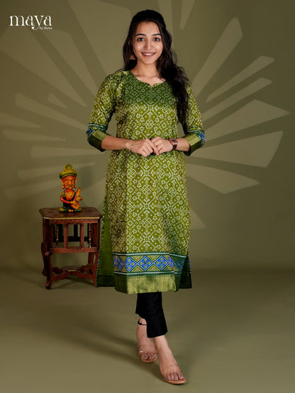 Green & Blue Semi Patola Readymade Kurti with floral prints - MEB20011