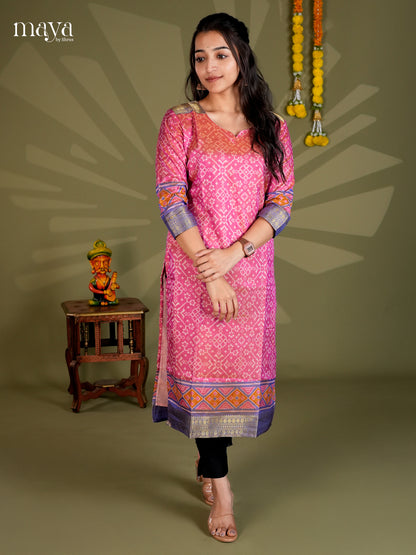 pink & Purple  Semi Patola Readymade Kurti with floral prints - MEB20012
