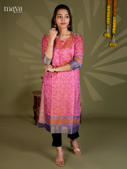 pink & Purple  Semi Patola Readymade Kurti with floral prints - MEB20012