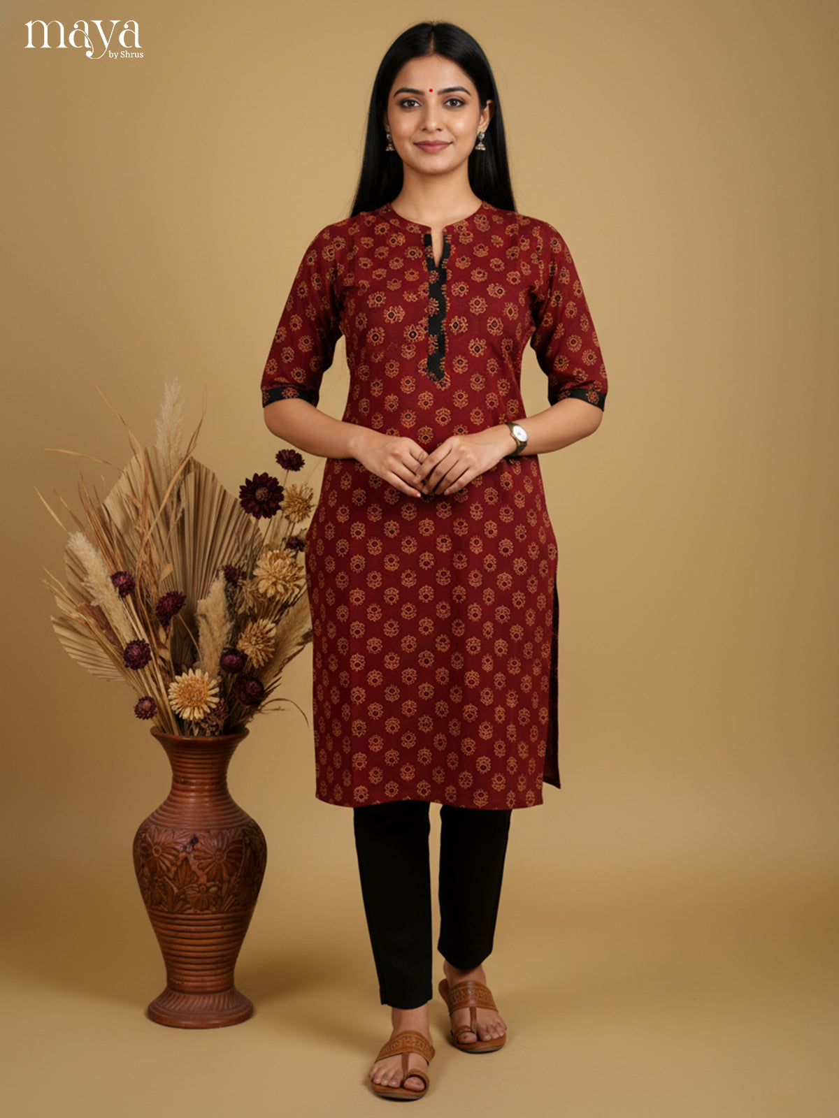 Elegant Maroon ajrakh printed Readymade Kurti -MEB27013