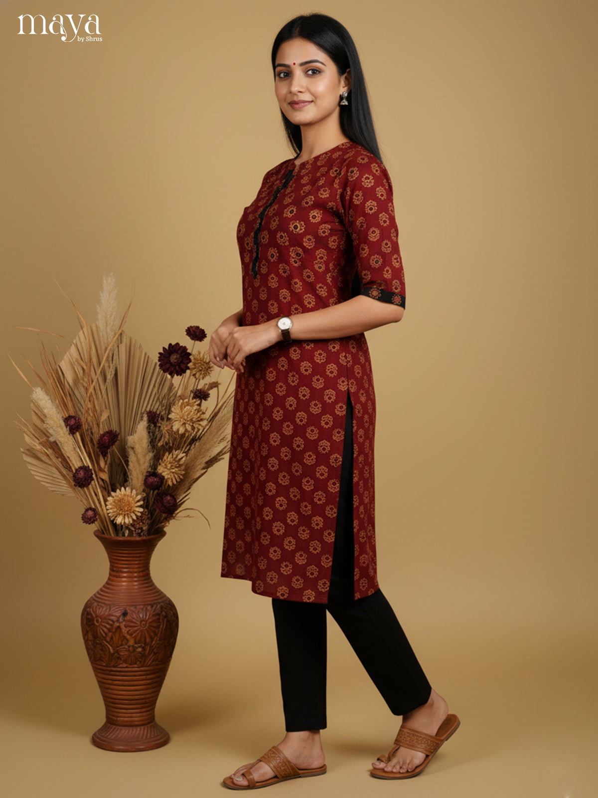 Elegant Maroon ajrakh printed Readymade Kurti -MEB27013