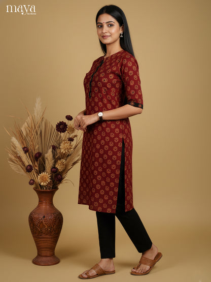 Elegant Maroon ajrakh printed Readymade Kurti -MEB27013